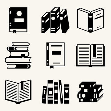 Set of book icons in flat design style.