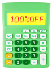 Calculator with 100%OFF on display on white background