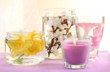 Spring flowers submerged in water close up