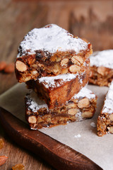 Delicious cake panforte on table close-up