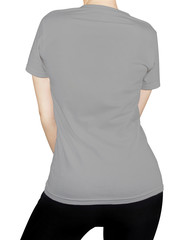 White T - shirt on woman body with back side isolated on white.