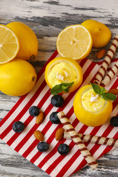 Tasty lemon desserts, close up
