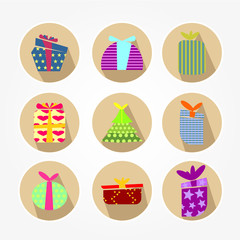 Icons set with brightly colored gift boxes - vintage