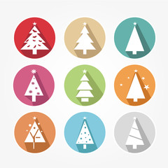 Icons set with christmas tree and stars - green