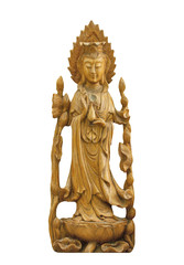 The wood carving of Guanyin.isolate