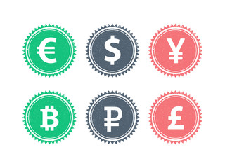 Euro Dollar Yen Yuan Bitcoin Rubel Pound currencies vector