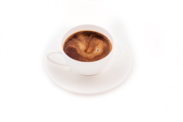 Fragrant coffee cup on white background