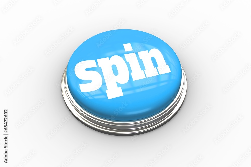 Poster spin on shiny blue push button