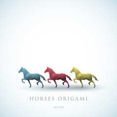 Horses Origami Logo - obrazy, fototapety, plakaty