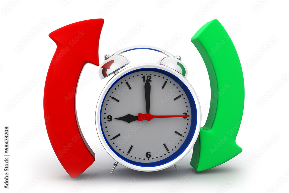 Poster alarm clock with arrow circle.