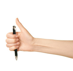 Female caucasian hand holding pen