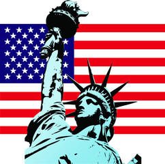 Statue of liberty with USA flag