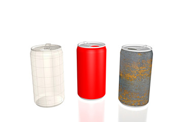 3 tin cans - wireframe, newly, old