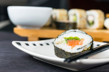 Close up of sushi, Japanese seafood