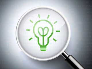 magnifying glass with light bulb icon