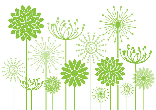 green vector flowers silhouettes background