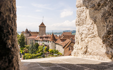 Murten, historische Altstadt, Ringmauer, Schloss, Schweiz