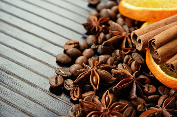 Fragrant spices, coffee and dry orange