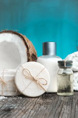 Fototapeta na wymiar Coconut Natural Cosmetics Spa setting