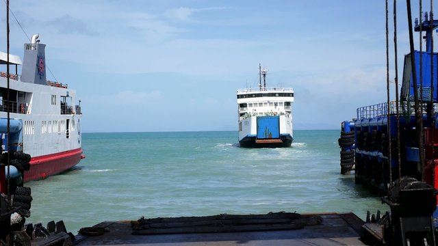 Ferry Leaves the Harbor. Thailand. Andaman Sea.