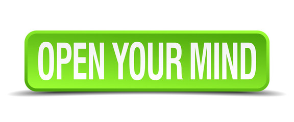 open your mind green 3d realistic square isolated button