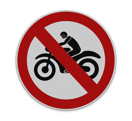 No motorcycle sign, isolated no bikes allowed prohibition zone w