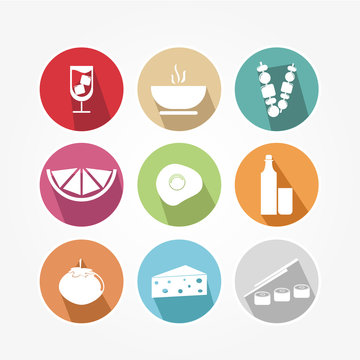 Food icons set with different colors
