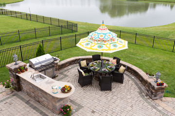 Outdoor living space ready for dinner - 68487841