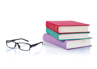 High books stack isolated on white background