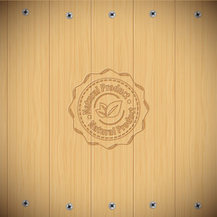 Wooden texture background with screws and badge
