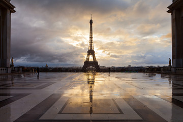 Eiffel Tower in Paris on the winter in sunrise