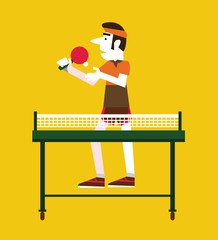 Retro man holding a ball and a ping pong. vector