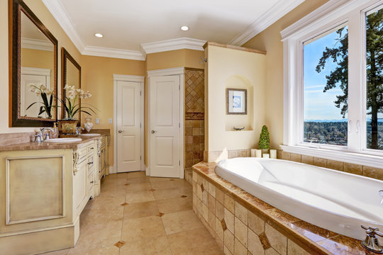 Soft tones bathroom interior in luxury house