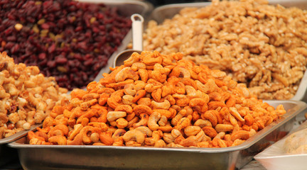 A Display of Food Nuts on a Retail Stall.
