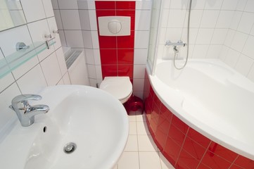 Modern red white generic bathroom