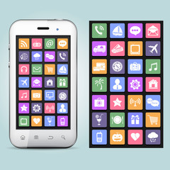 Touchscreen smartphone with application icons