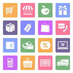 Shopping icons set, flat design vector