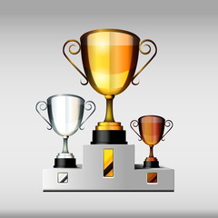 Victory cups or trophies, Gold, Silver and Bronze, vector illust