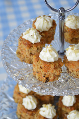 Home made sweet walnut carrot cake with butter cream icing
