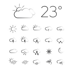Set of Vector weather thin line icons on a white background
