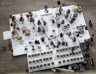 aerial view to orchestra in Milan
