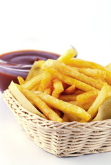 Traditional French fries with ketchup