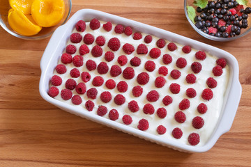 Homemade Biscuit Dessert with Canned Peaches and Mascarpone, De