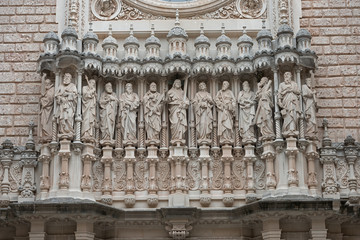 Sculptures on the facade of cathedral, Montserrat  Abbey, Barcel