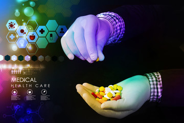 Obraz premium doctor holding in hands pills