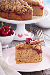 Cherry crumble coffee cake with cinnamon