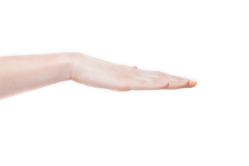 Fototapeta premium Female hand showing gesture on an isolated white background