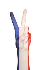 Hand covered in flag of France