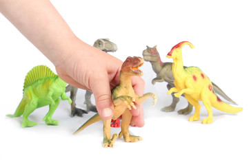 Boy playing with dinosaurs