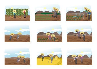 Farmers Working In The Field Set - Isolated On White Background © milosdizajn